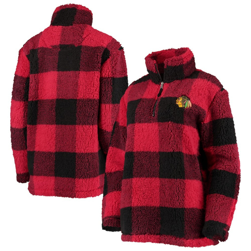 Chicago Blackhawks G-III 4Her by Carl Banks Women's Plaid Sherpa Quarter-Zip Jacket Red/Black