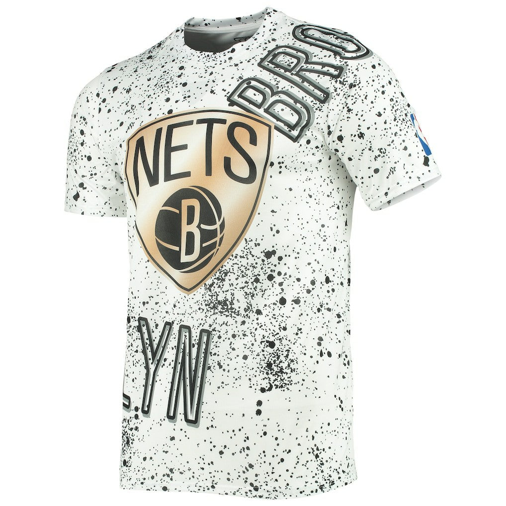 NBA - Brooklyn Nets FISLL Gold Foil Splatter Print T-Shirt - White
