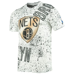 NBA - Brooklyn Nets FISLL Gold Foil Splatter Print T-Shirt - White