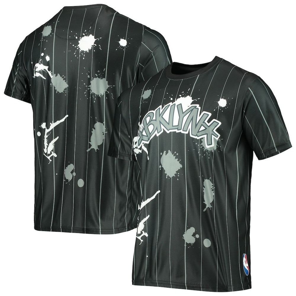 NBA - Brooklyn Nets FISLL Striped Splatter T-Shirt - Black