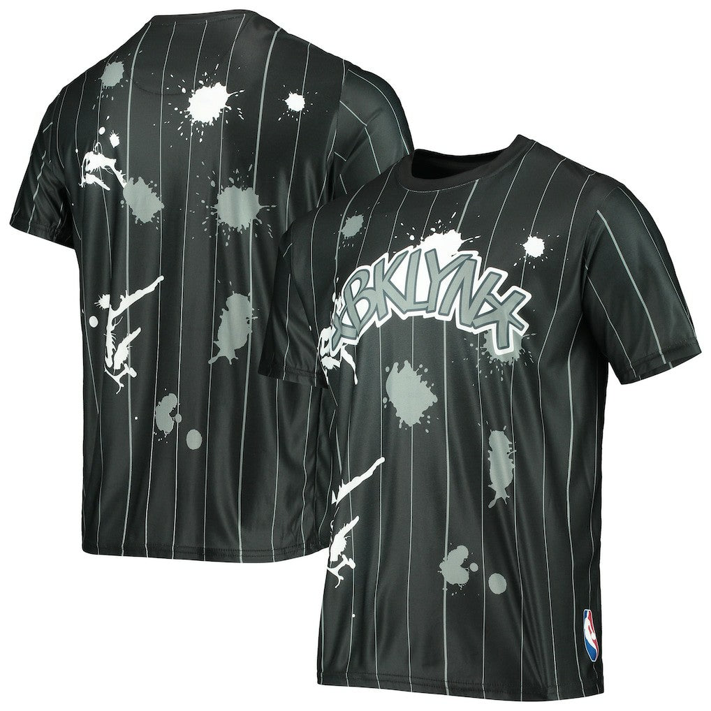 NBA - Brooklyn Nets FISLL Striped Splatter T-Shirt - Black