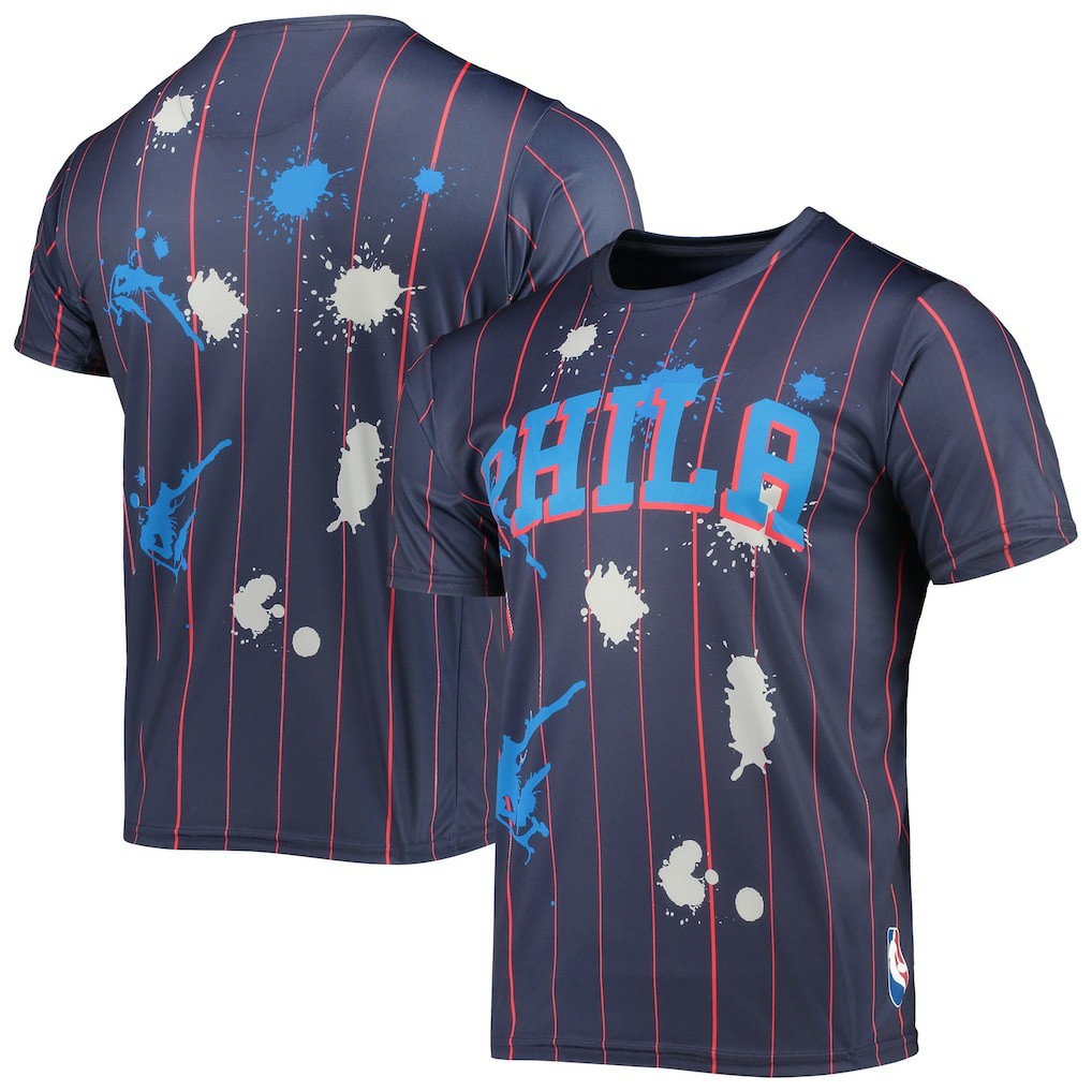 NBA - Philadelphia 76ers FISLL Striped Splatter T-Shirt - Navy