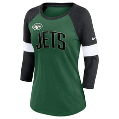New York Jets Women's Football Pride Raglan 3/4-Sleeve T-Shirt Heather Green/Heather Black - Nike