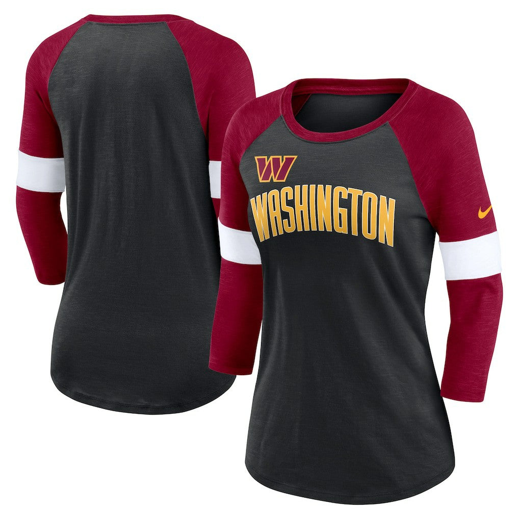 Washington Commanders Women's Football Pride Raglan 3/4-Sleeve T-Shirt Heather Black/Burgundy - Nike