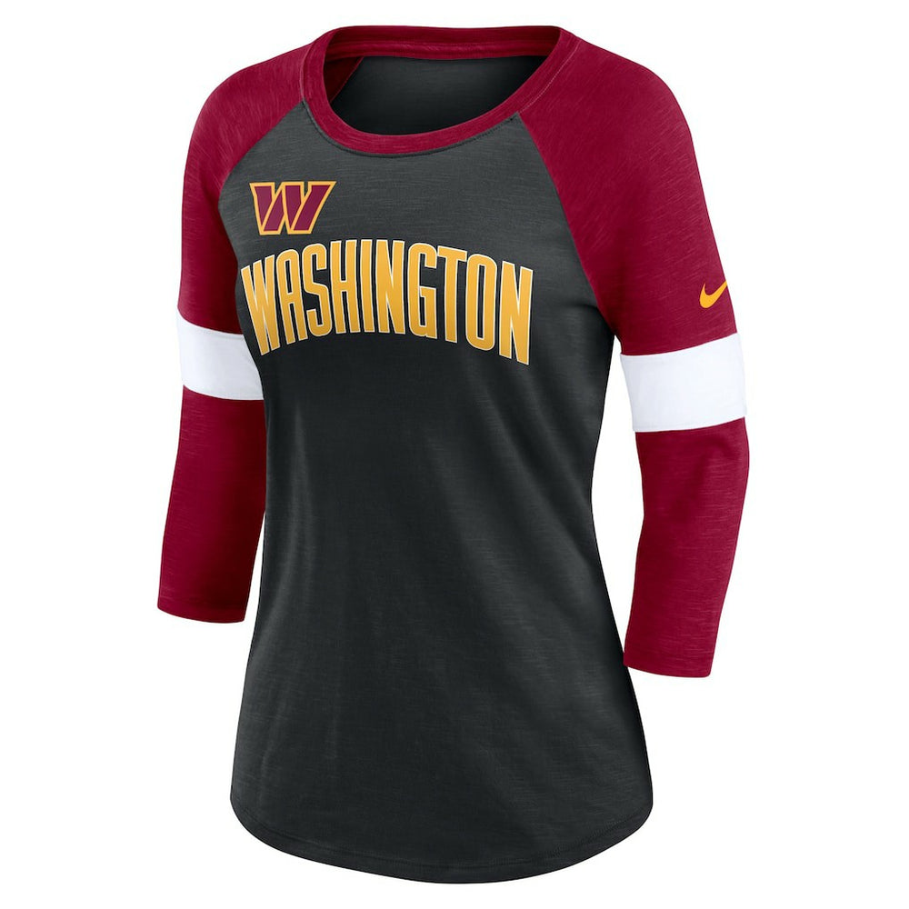 Washington Commanders Women's Football Pride Raglan 3/4-Sleeve T-Shirt Heather Black/Burgundy - Nike