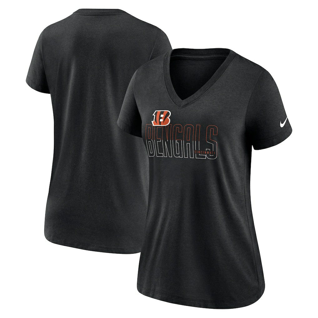 Cincinnati Bengals Women's Lock Up Tri-Blend V-Neck T-Shirt Heathered Black - Nike