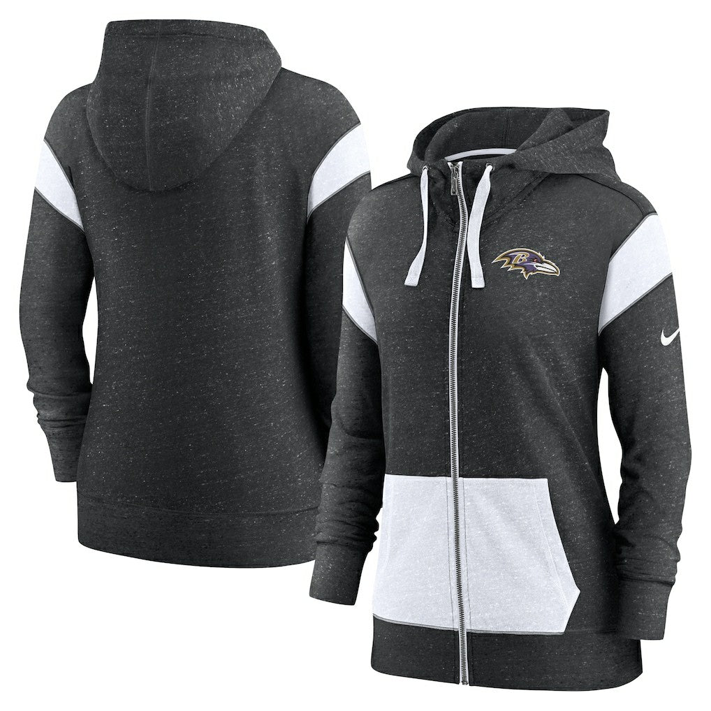 Baltimore Ravens Women's Monaco Lightweight Full-Zip Hoodie Heather Black/White - Nike