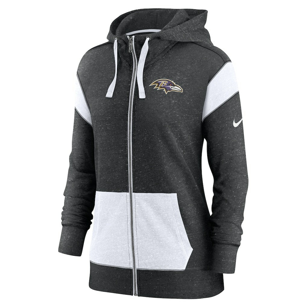 Baltimore Ravens Women's Monaco Lightweight Full-Zip Hoodie Heather Black/White - Nike