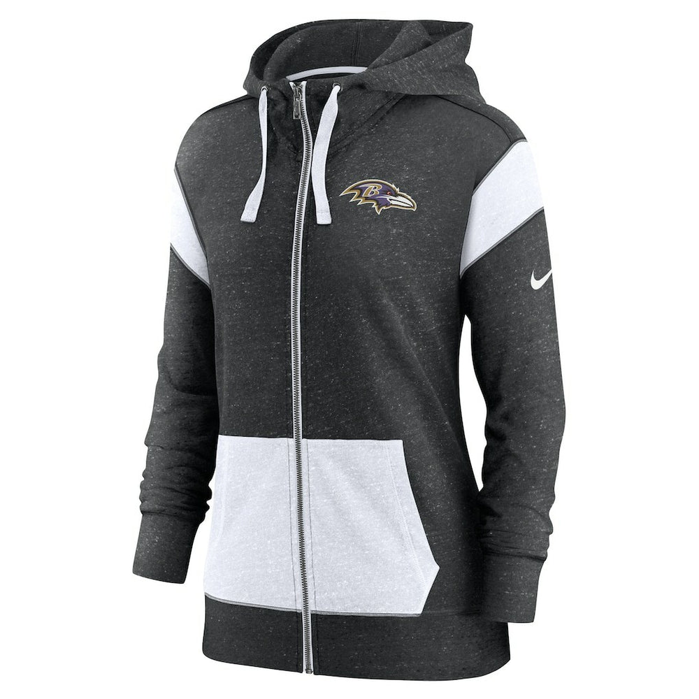 Baltimore Ravens Women's Monaco Lightweight Full-Zip Hoodie Heather Black/White - Nike