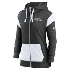 Baltimore Ravens Women's Monaco Lightweight Full-Zip Hoodie Heather Black/White - Nike