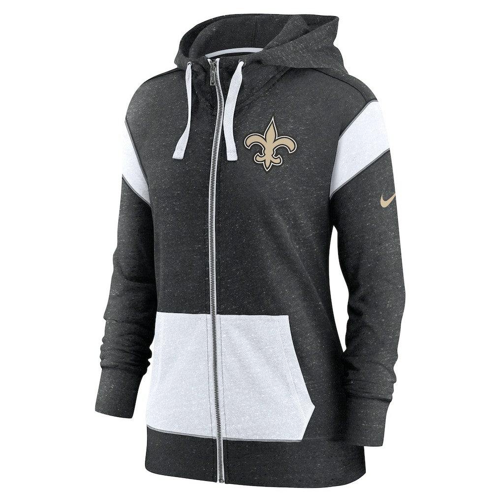 New Orleans Saints Women's Plus Size Monaco Full-Zip Lightweight Hoodie Heather Black/White - Nike