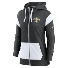New Orleans Saints Women's Plus Size Monaco Full-Zip Lightweight Hoodie Heather Black/White - Nike