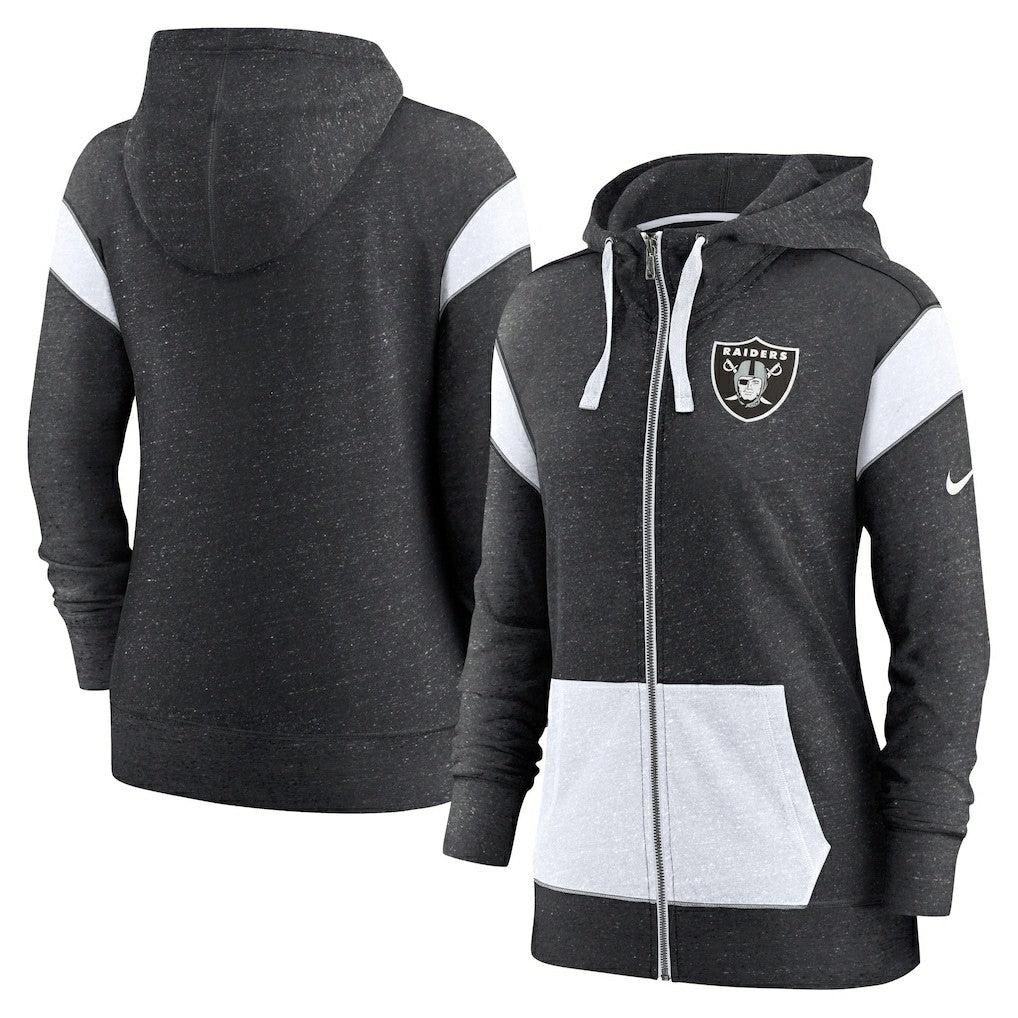 Las Vegas Raiders Women's Plus Size Monaco Full-Zip Lightweight Hoodie Heather Black/White - Nike