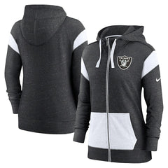 Las Vegas Raiders Women's Plus Size Monaco Full-Zip Lightweight Hoodie Heather Black/White - Nike