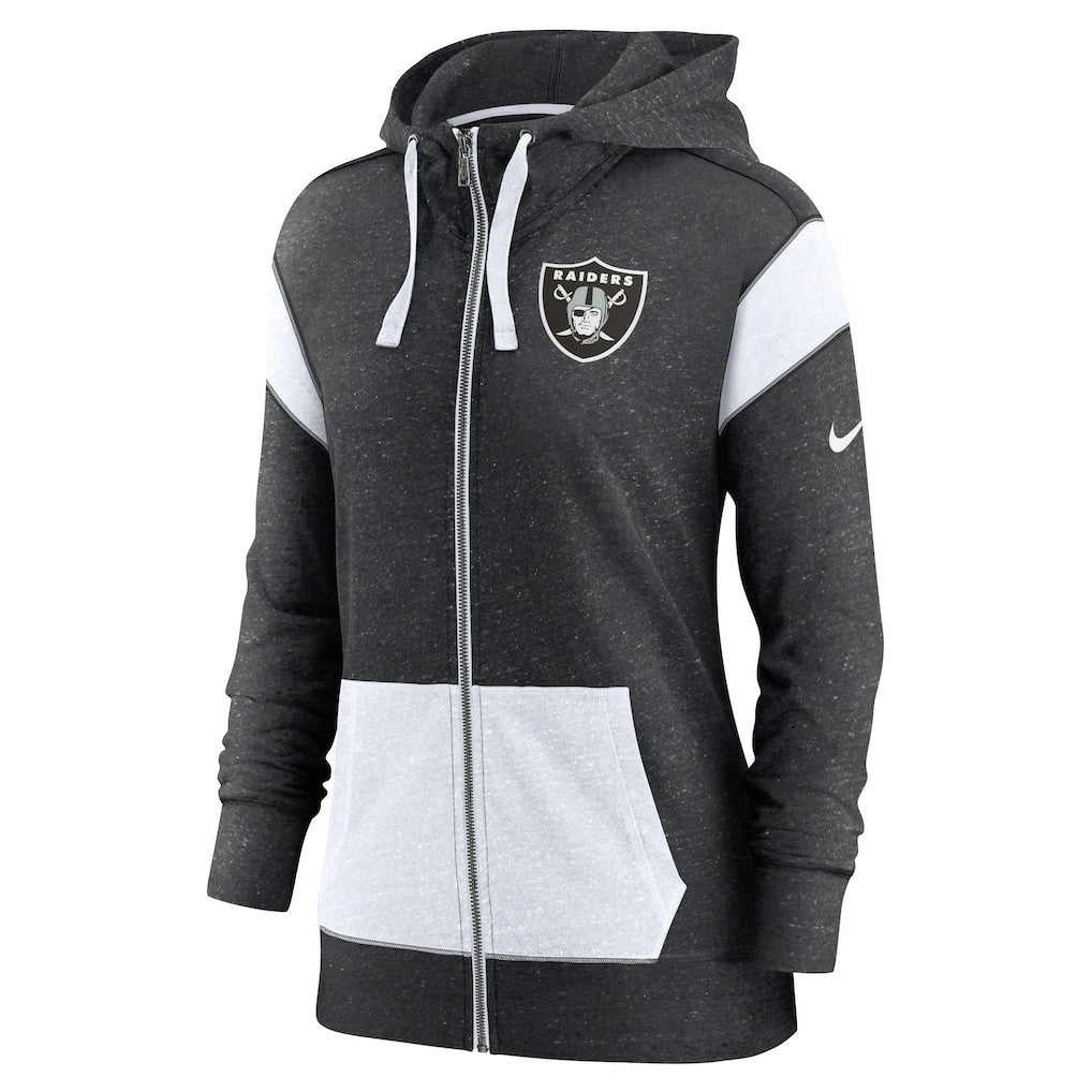 Las Vegas Raiders Women's Plus Size Monaco Full-Zip Lightweight Hoodie Heather Black/White - Nike