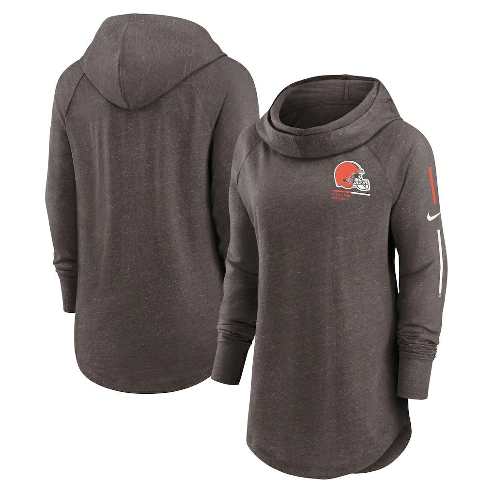 Cleveland Browns Women's Minimal Statement Lightweight Raglan Funnel Neck Pullover Hoodie Brown - Nike