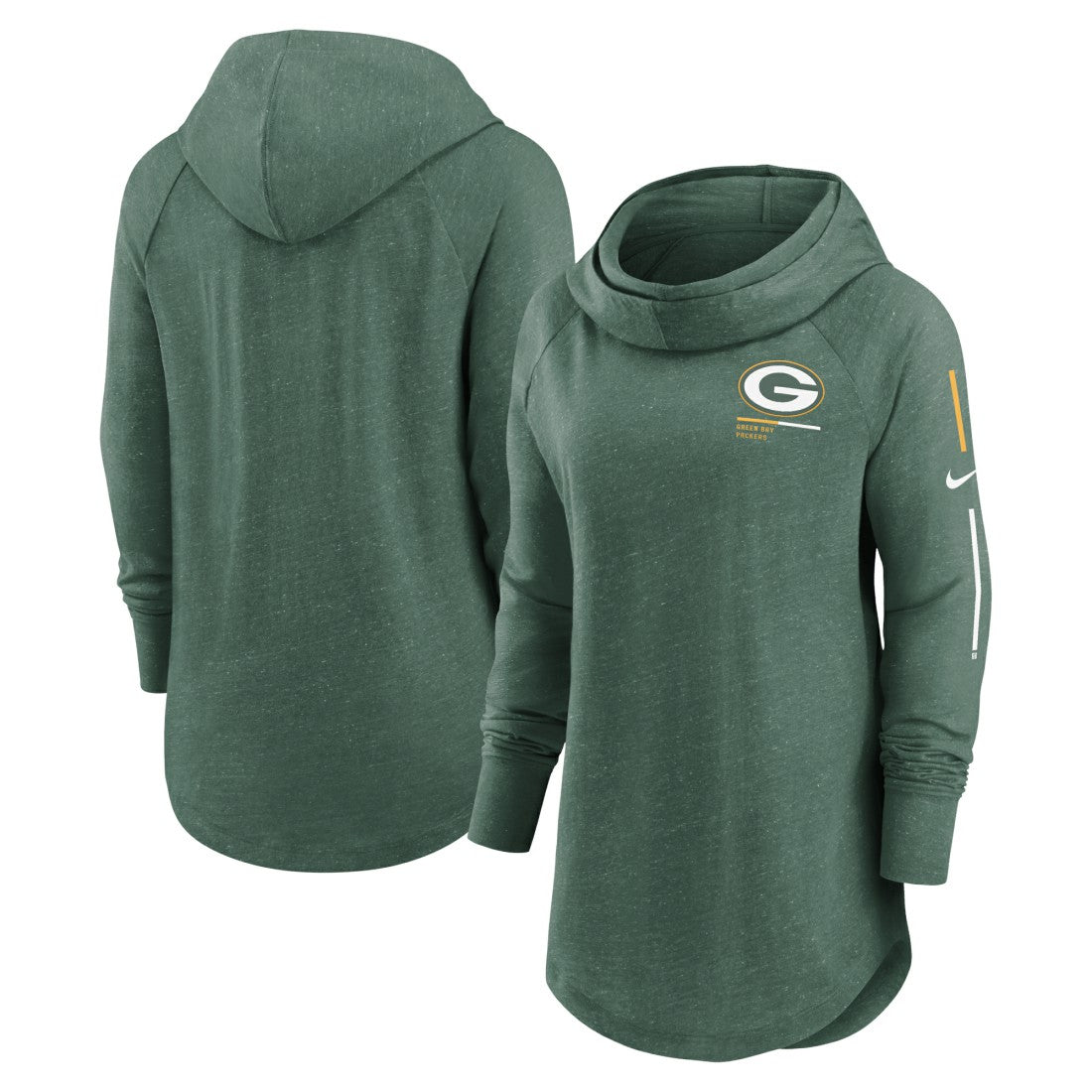 Green Bay Packers Women's Minimal Statement Lightweight Raglan Funnel Neck Pullover Hoodie Heather Green - Nike