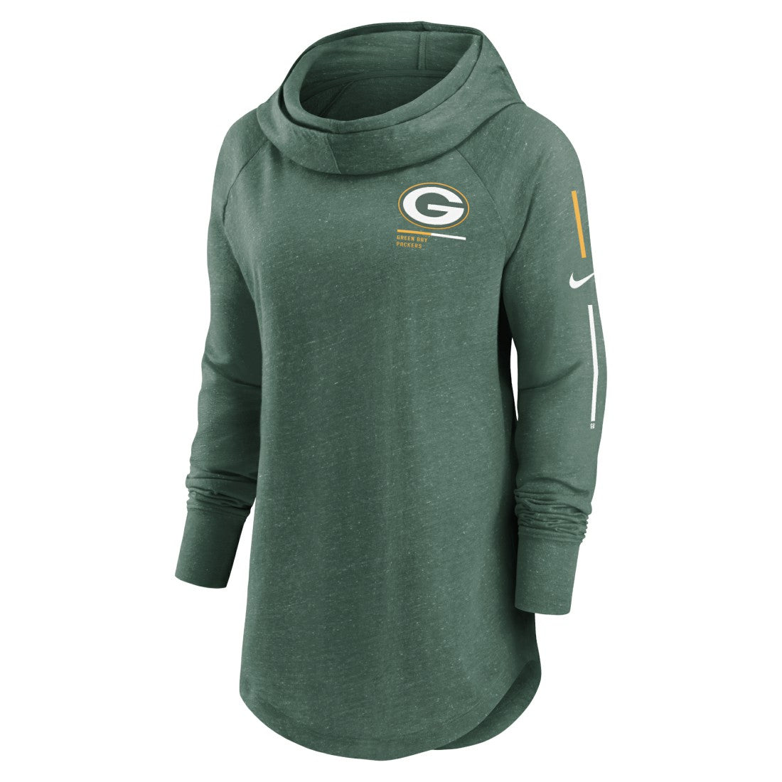 Green Bay Packers Women's Minimal Statement Lightweight Raglan Funnel Neck Pullover Hoodie Heather Green - Nike