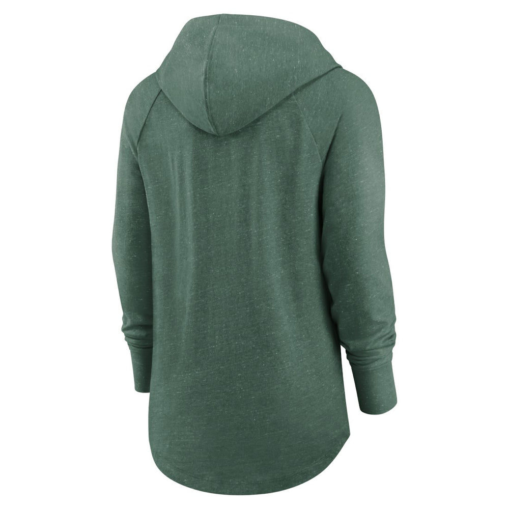 Green Bay Packers Women's Minimal Statement Lightweight Raglan Funnel Neck Pullover Hoodie Heather Green - Nike