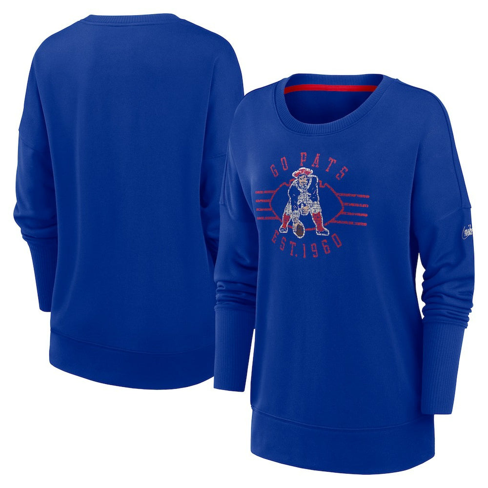 New England Patriots Women's Rewind Playback Icon Performance Pullover Sweatshirt Royal - Nike