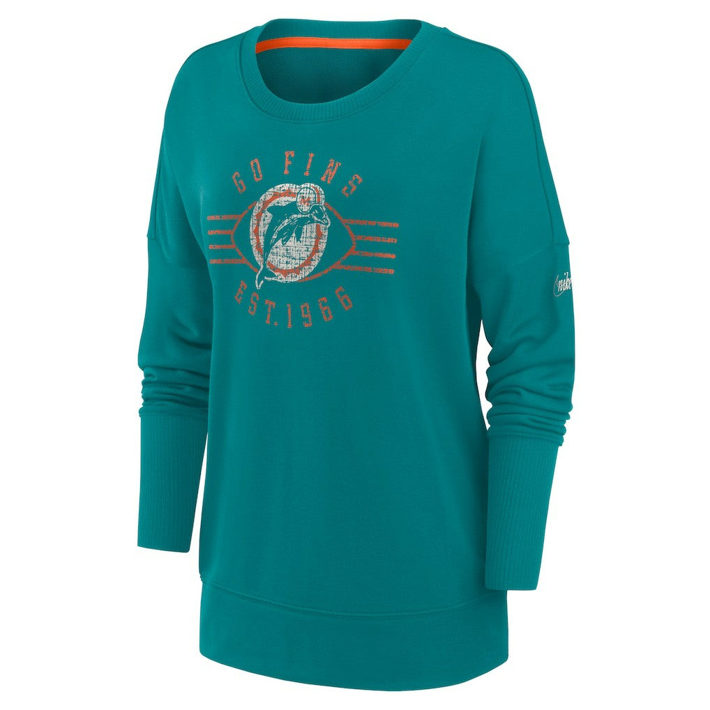 Miami Dolphins Women's Rewind Playback Icon Performance Pullover Sweatshirt Aqua - Nike