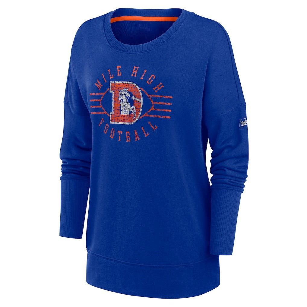 Denver Broncos Women's Rewind Playback Icon Performance Pullover Sweatshirt Royal - Nike