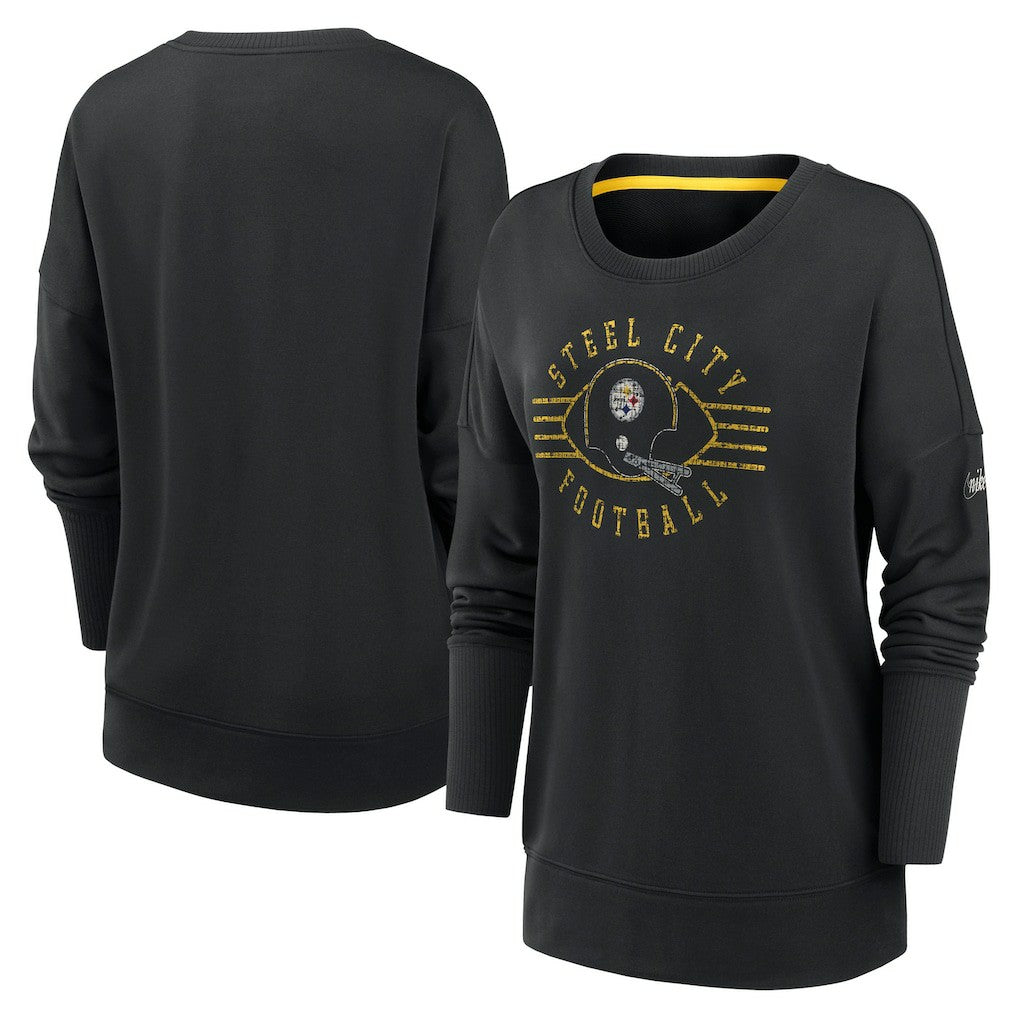 Pittsburgh Steelers Women's Rewind Playback Icon Performance Pullover Sweatshirt Black - Nike