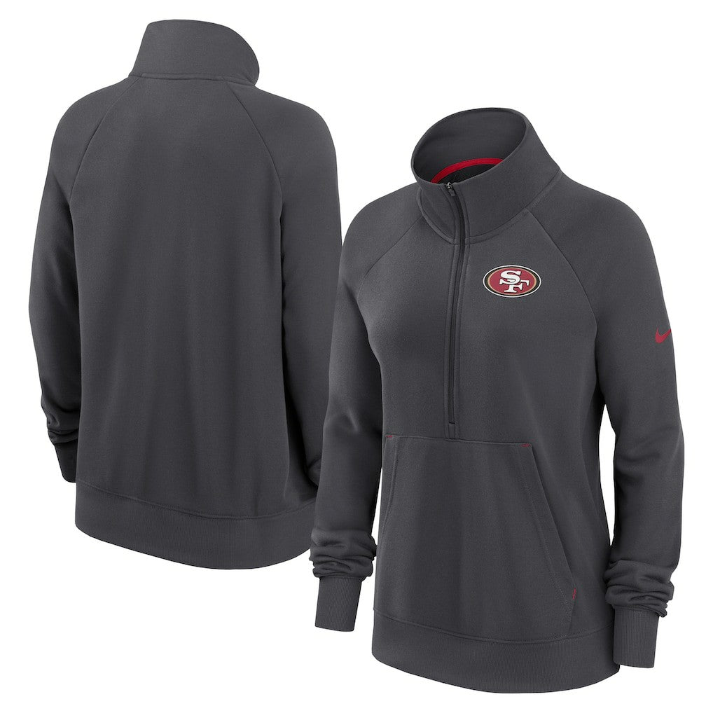 San Francisco 49ers Women's Premium Raglan Performance Half-Zip Sweatshirt Charcoal - Nike