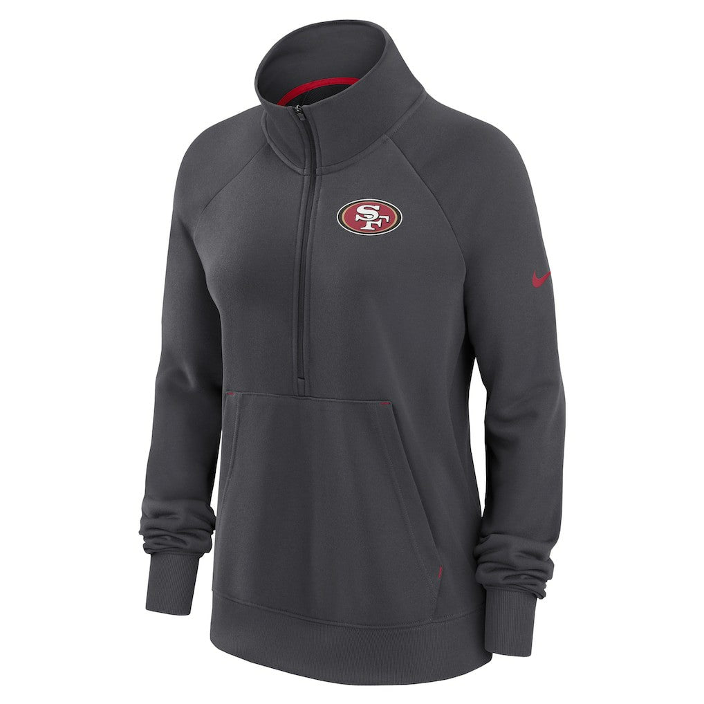 San Francisco 49ers Women's Premium Raglan Performance Half-Zip Sweatshirt Charcoal - Nike