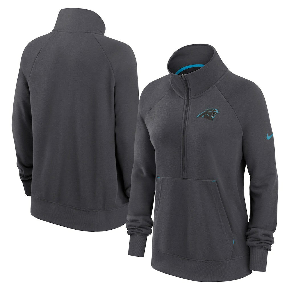Carolina Panthers Women's Premium Raglan Performance Half-Zip Sweatshirt Charcoal - Nike