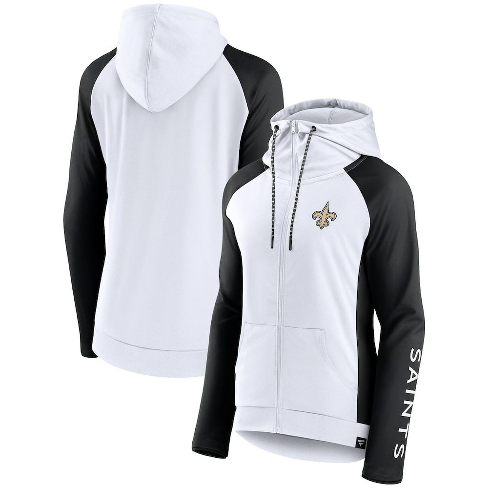 New Orleans Saints Women's End Around Lightweight Raglan Full-Zip Hoodie Jacket White/Black - Fanatics