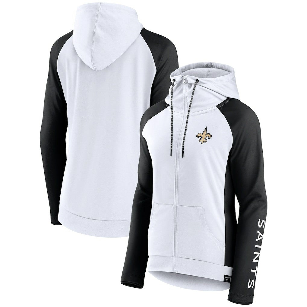 New Orleans Saints Women's End Around Lightweight Raglan Full-Zip Hoodie Jacket White/Black - Fanatics