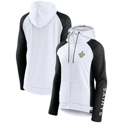 New Orleans Saints Women's End Around Lightweight Raglan Full-Zip Hoodie Jacket White/Black - Fanatics
