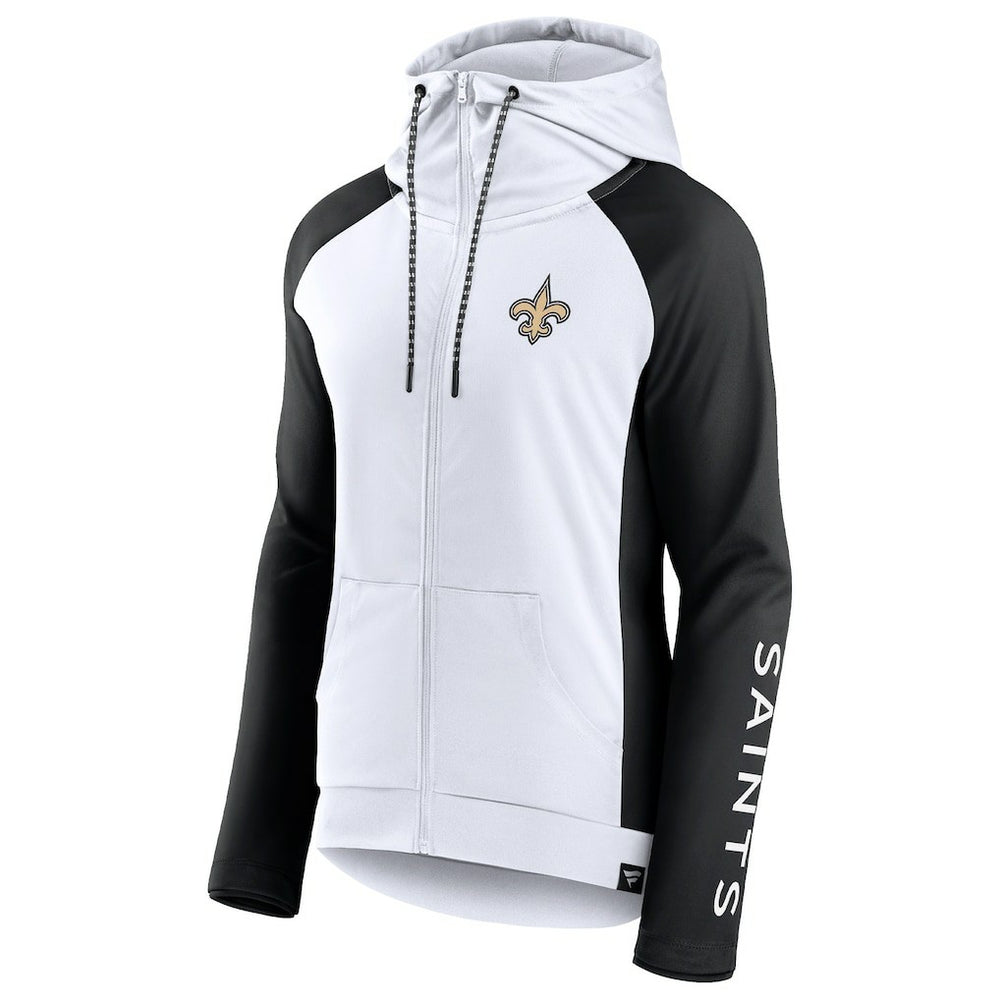 New Orleans Saints Women's End Around Lightweight Raglan Full-Zip Hoodie Jacket White/Black - Fanatics