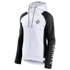 New Orleans Saints Women's End Around Lightweight Raglan Full-Zip Hoodie Jacket White/Black - Fanatics