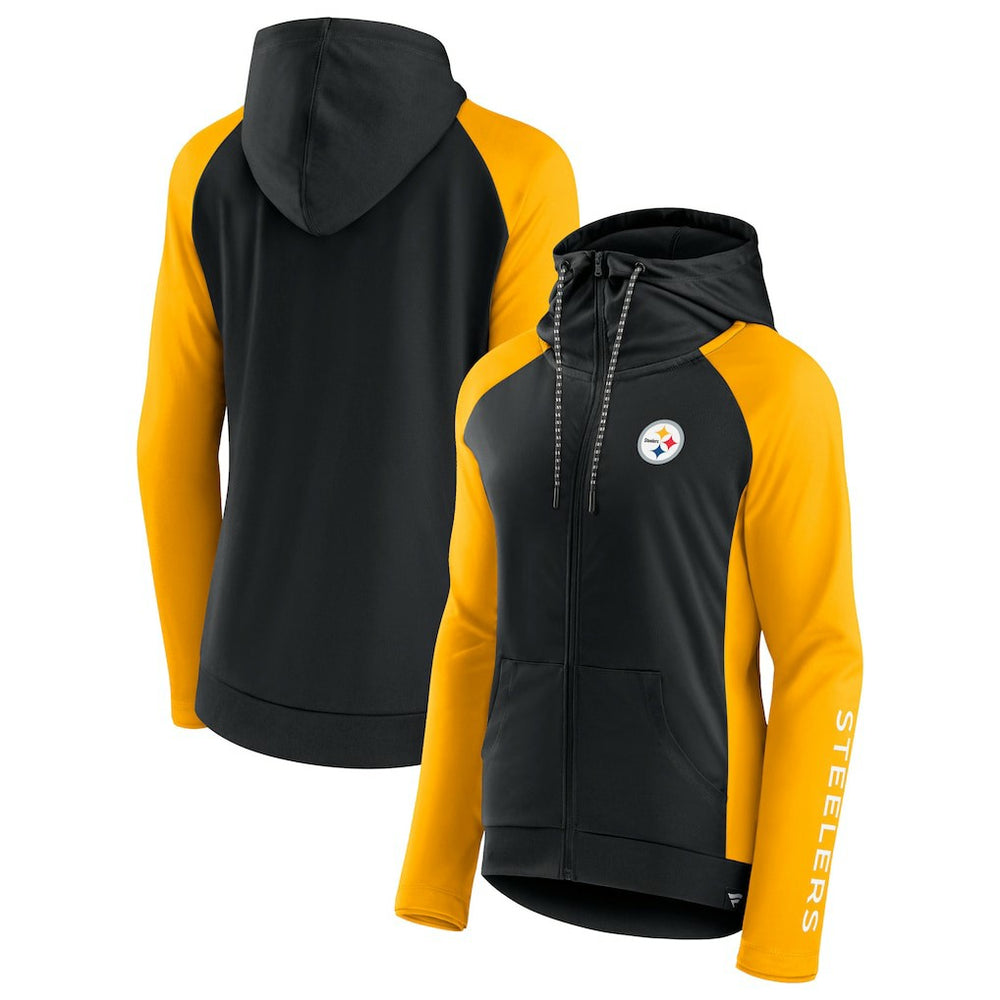 Pittsburgh Steelers Women's End Around Lightweight Raglan Full-Zip Hoodie Jacket Black/Gold - Fanatics