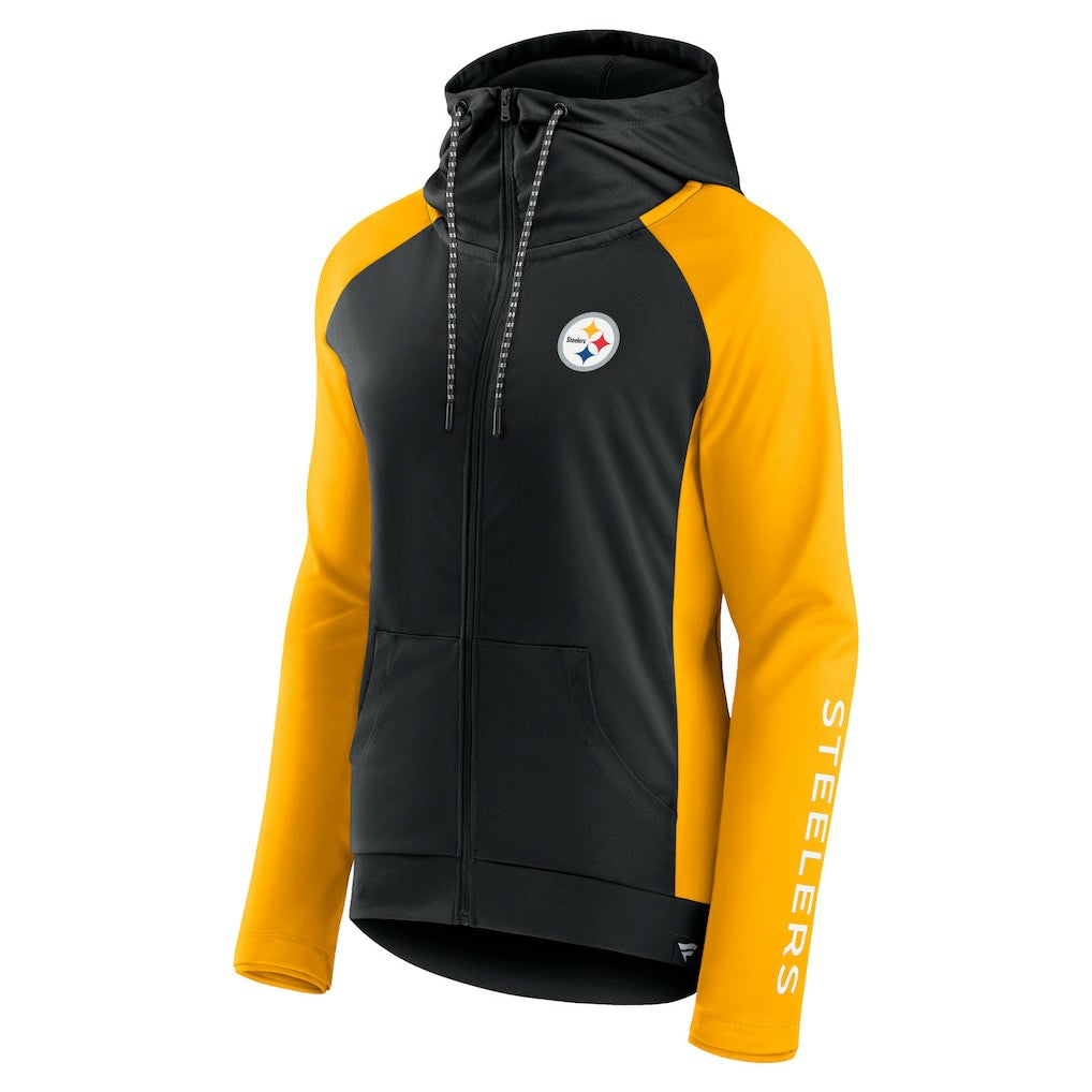 Pittsburgh Steelers Women's End Around Lightweight Raglan Full-Zip Hoodie Jacket Black/Gold - Fanatics