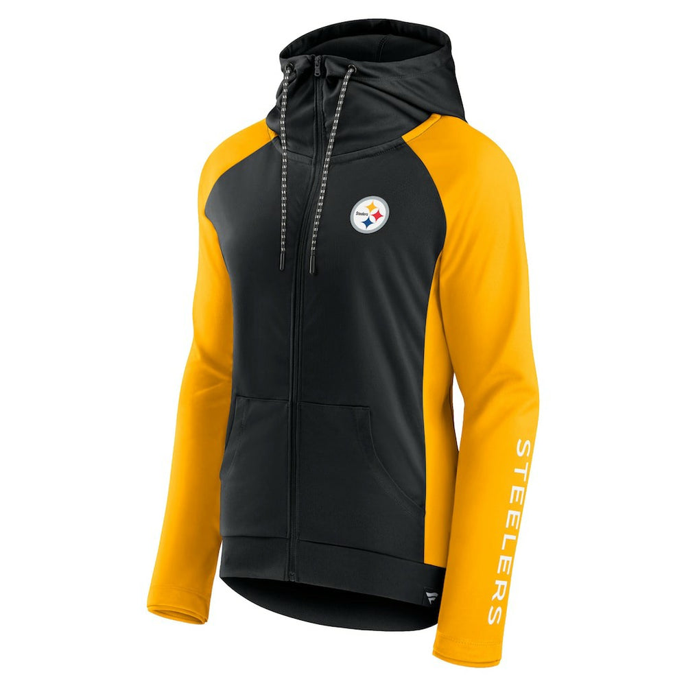 Pittsburgh Steelers Women's End Around Lightweight Raglan Full-Zip Hoodie Jacket Black/Gold - Fanatics