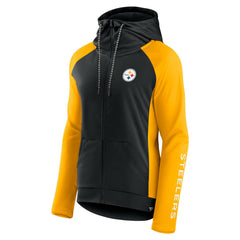 Pittsburgh Steelers Women's End Around Lightweight Raglan Full-Zip Hoodie Jacket Black/Gold - Fanatics