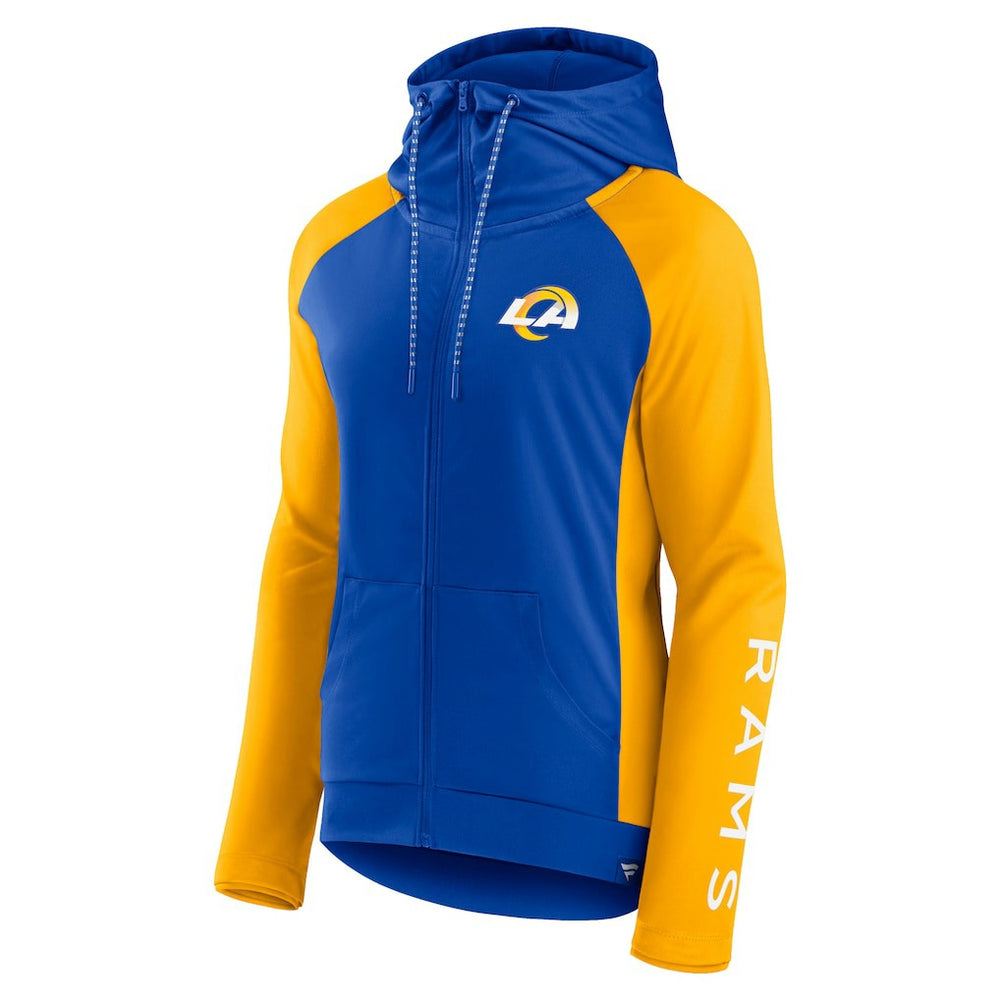 Los Angeles Rams Women's End Around Lightweight Raglan Full-Zip Hoodie Jacket Royal/Gold - Fanatics