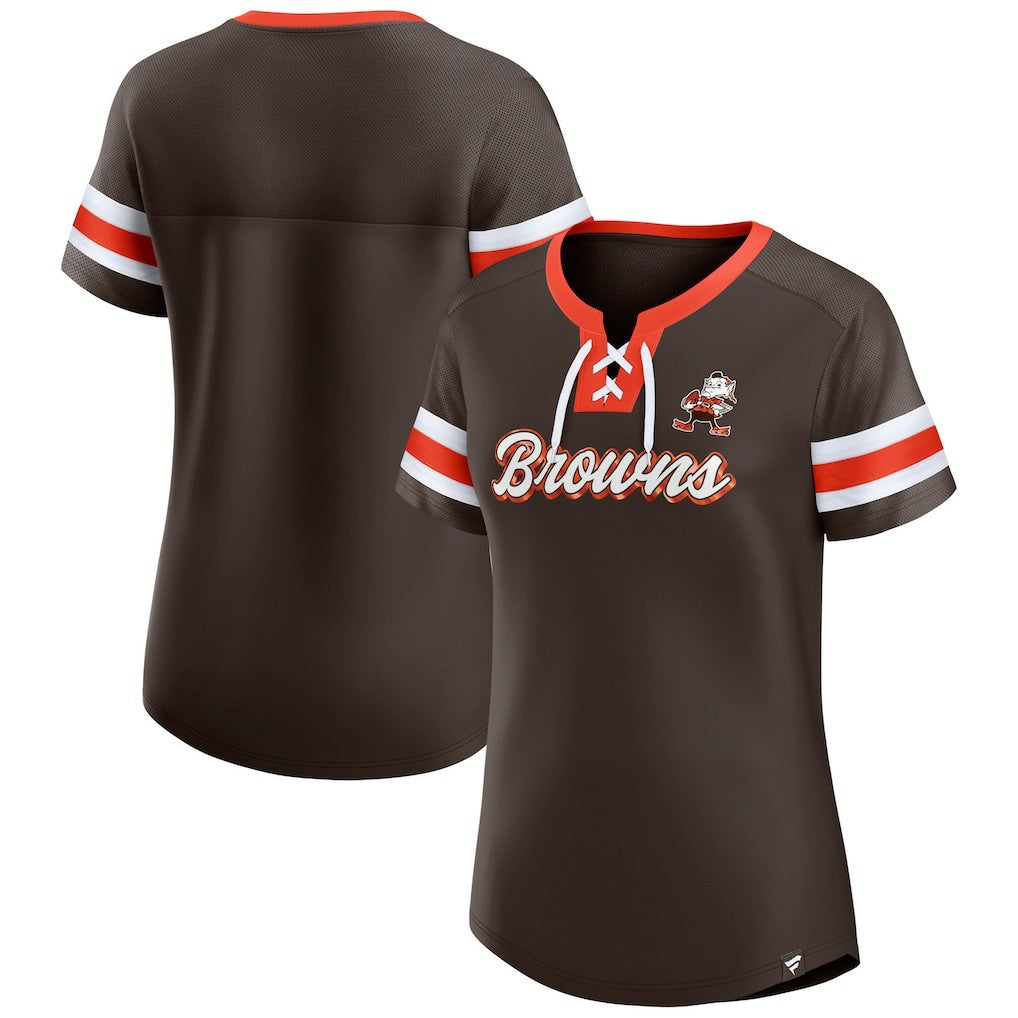 Cleveland Browns Women's Original State Lace-Up T-Shirt Brown - Fanatics