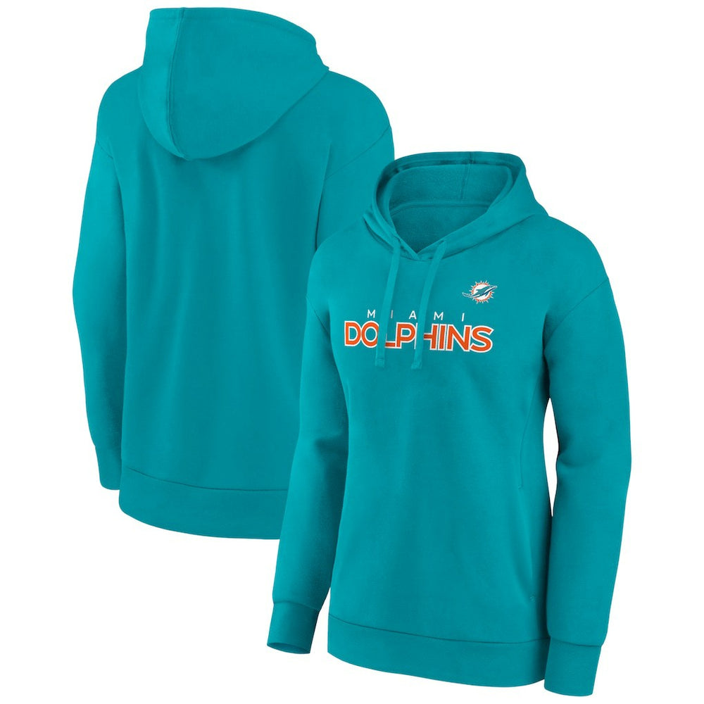 Miami Dolphins Women's Iconic Cotton Fleece Checklist Pullover Hoodie Aqua - Fanatics