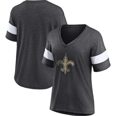 New Orleans Saints Women's Distressed Team Tri-Blend V-Neck T-Shirt Heathered Charcoal/White - Fanatics