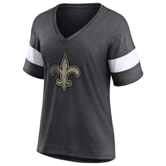 New Orleans Saints Women's Distressed Team Tri-Blend V-Neck T-Shirt Heathered Charcoal/White - Fanatics