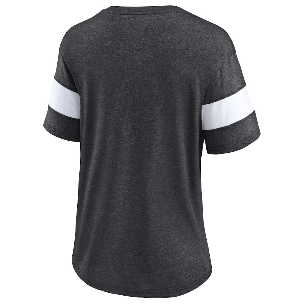 New Orleans Saints Women's Distressed Team Tri-Blend V-Neck T-Shirt Heathered Charcoal/White - Fanatics