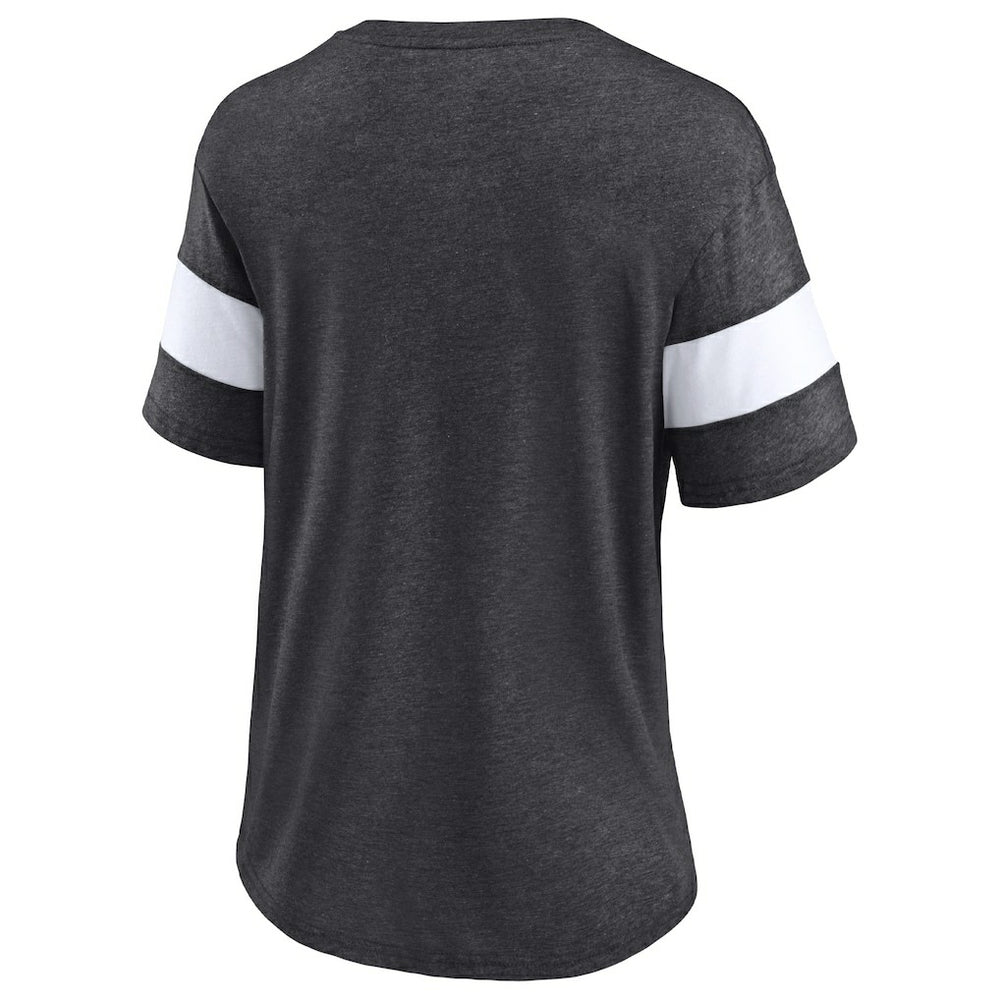 New Orleans Saints Women's Distressed Team Tri-Blend V-Neck T-Shirt Heathered Charcoal/White - Fanatics