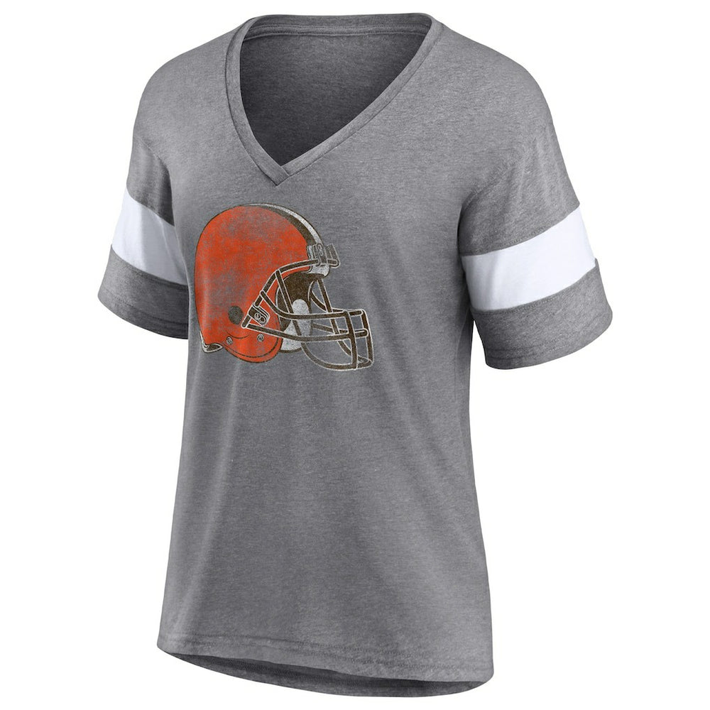 Cleveland Browns Women's Distressed Team Tri-Blend V-Neck T-Shirt Heathered Gray/White - Fanatics