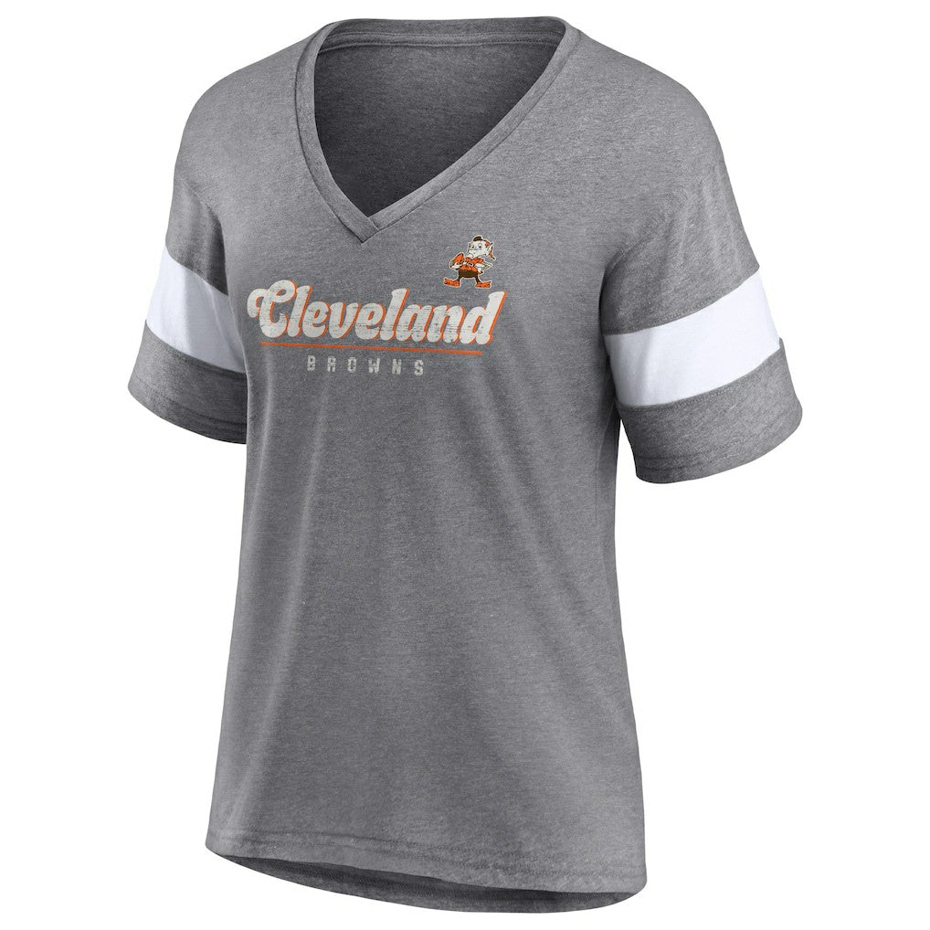 Cleveland Browns Women's Give It All Half-Sleeve Tri-Blend V-Neck T-Shirt Heather Gray - Fanatics