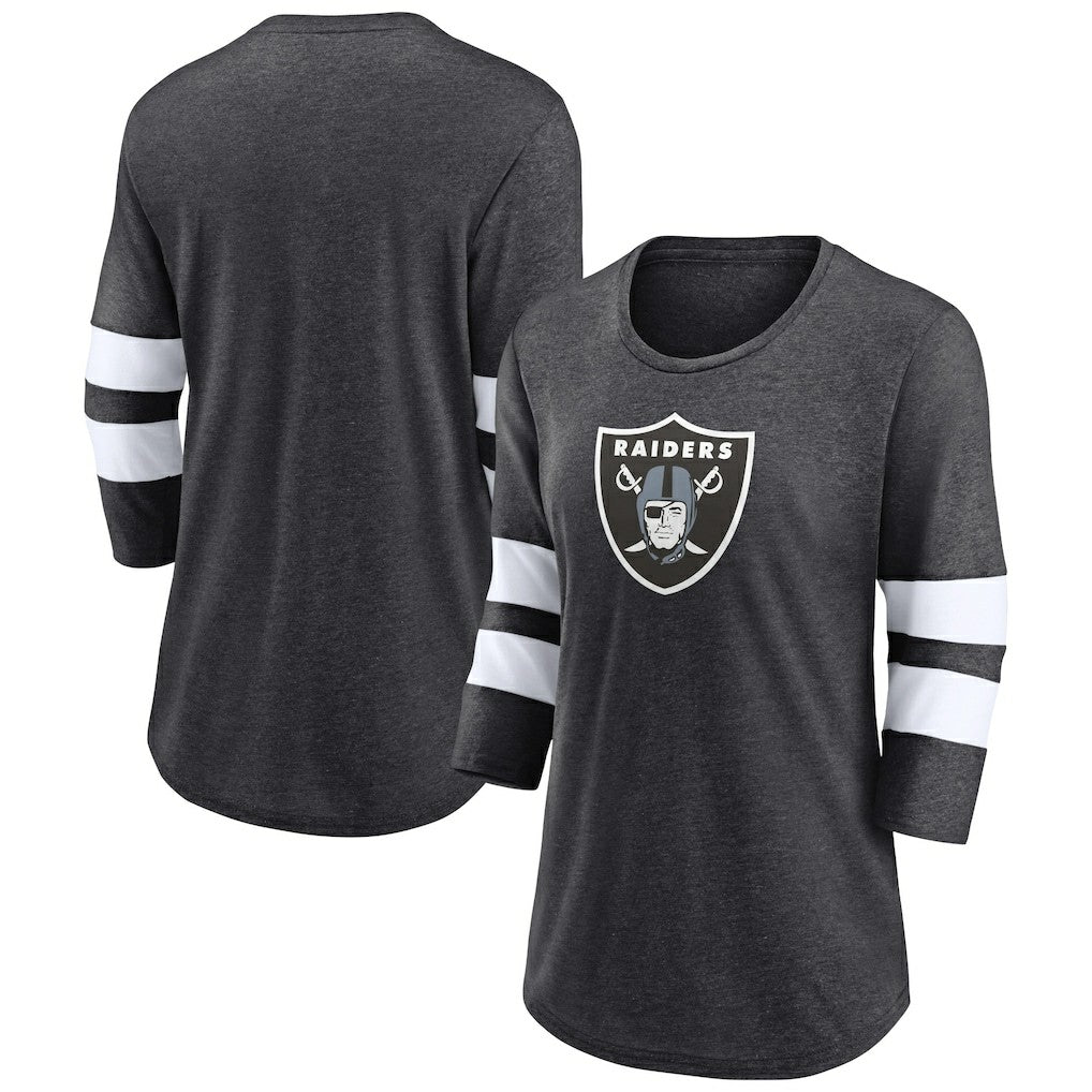 Las Vegas Raiders Women's Primary Logo 3/4 Sleeve Scoop Neck T-Shirt Heathered Charcoal - Fanatics