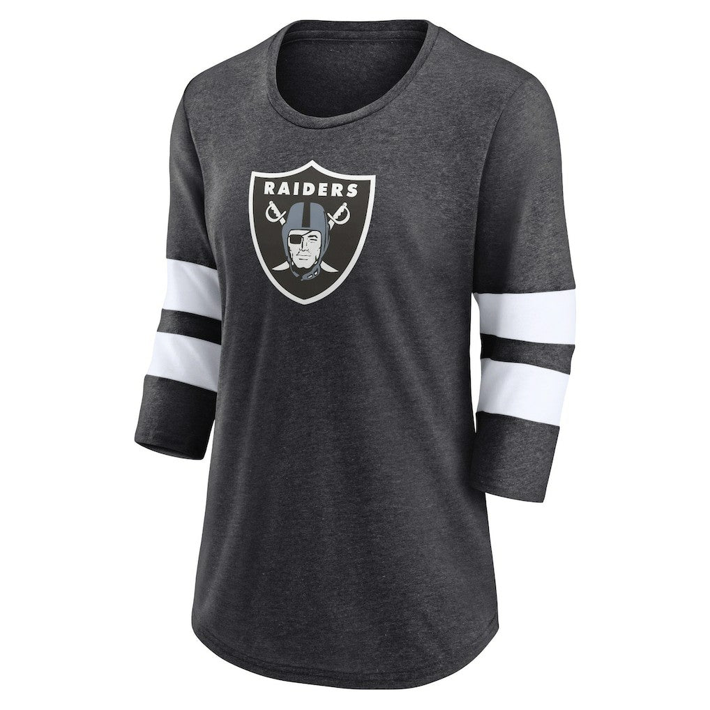 Las Vegas Raiders Women's Primary Logo 3/4 Sleeve Scoop Neck T-Shirt Heathered Charcoal - Fanatics
